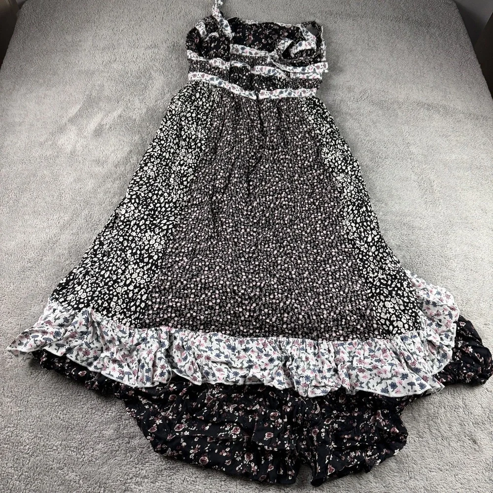 FREE PEOPLE Yesica Floral Ruffle-Trim Maxi Dress Womens Size 8 Black Combo